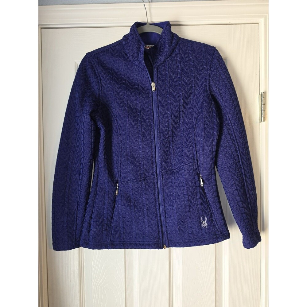 Spyder Major Cable Stryke Knit Zip Sweater Jacket Blue Women's Size M Skiing